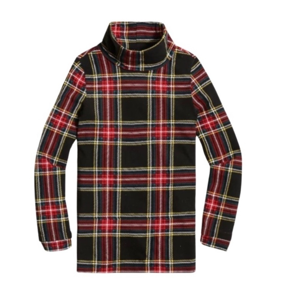 J.Crew Factory Girls Sz 8 Black Red Holiday Plaid printed turtleneck